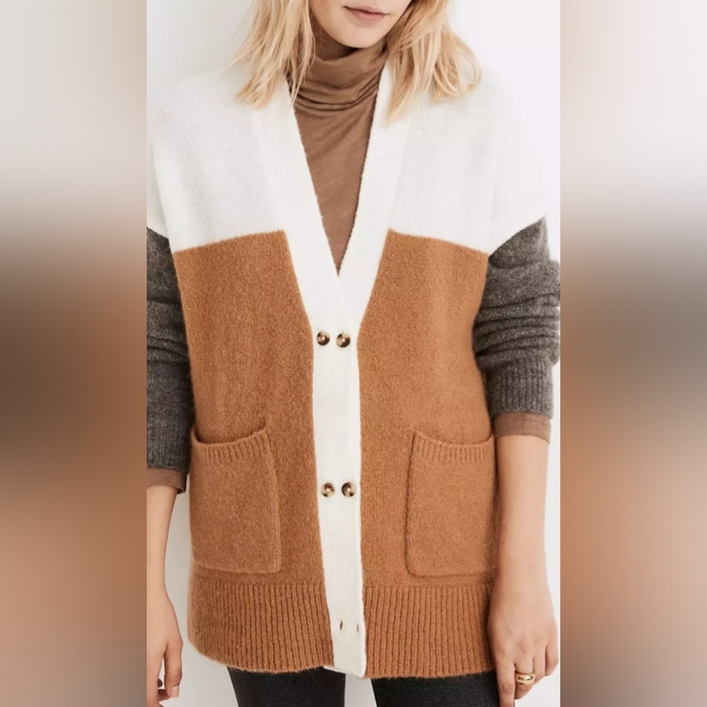 Madewell,  Allston Double Button Cardigan sweater Colorblock, size M